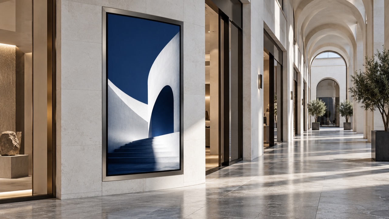 Illustrative digital display integrated into a retail interior.